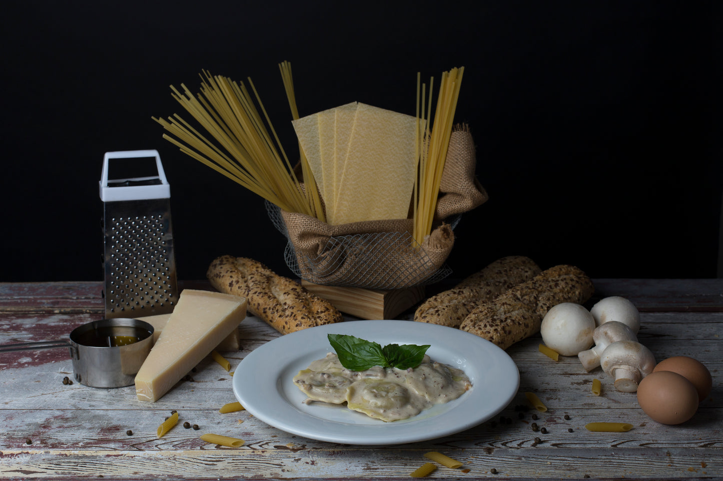 Raviolis hongos y ricotta